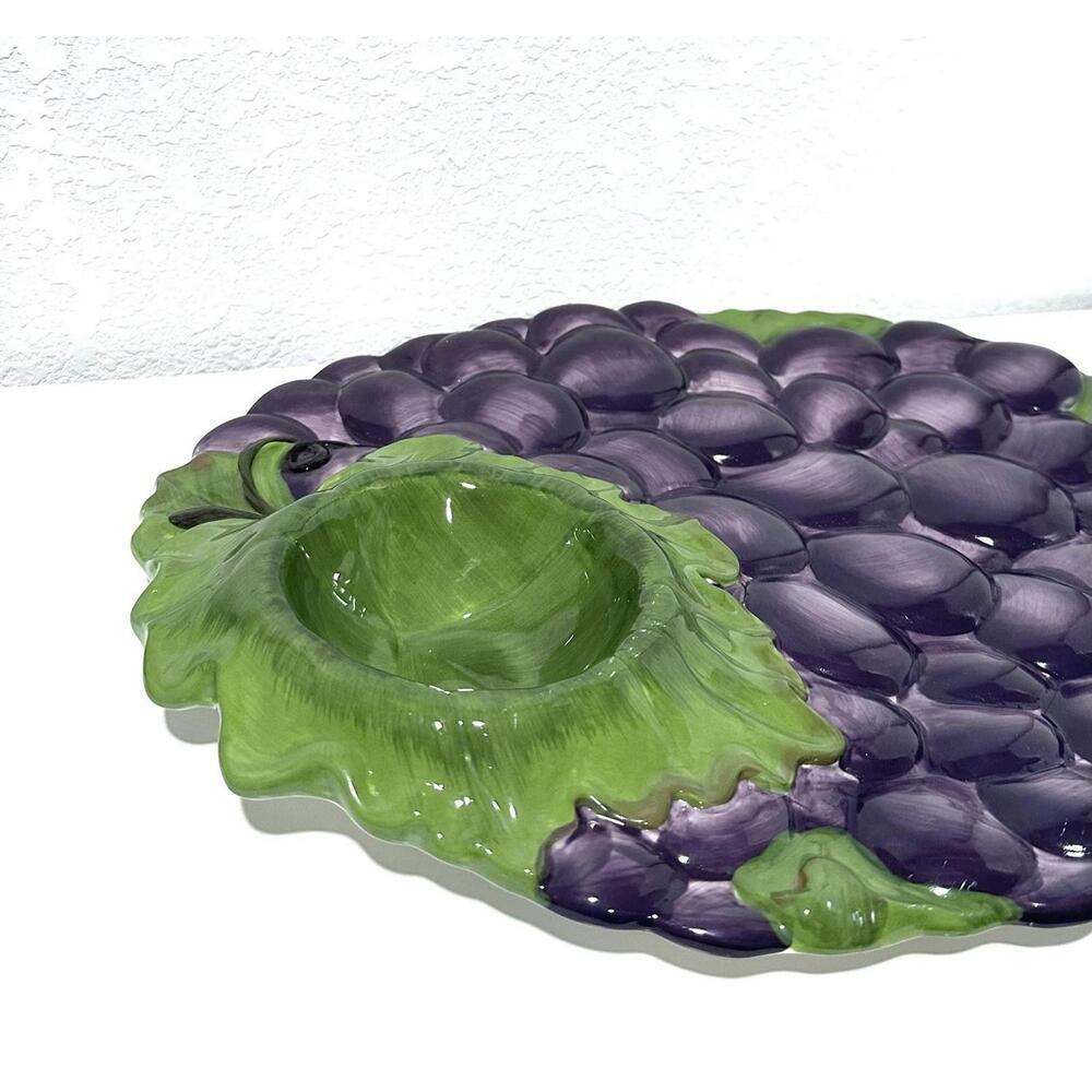 Celebrating Home Grape Platter Stoneware Collection Purple Green Glossy 16"x13" - Picture 5 of 8